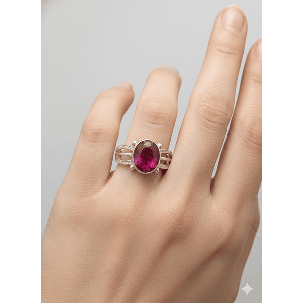 Anillo de Plata 925 con Piedra Raíz de Rubí Ovalada 3