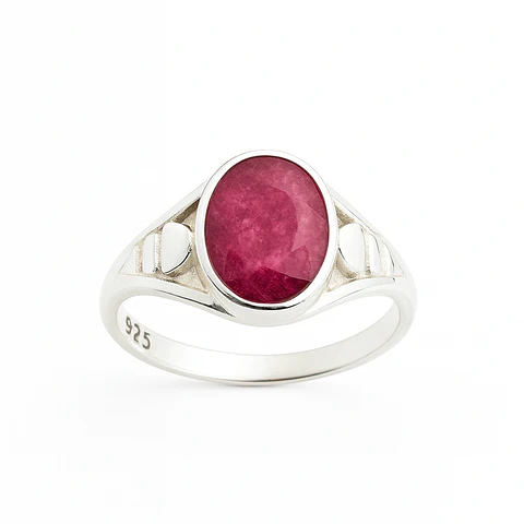 Anillo de Plata 925 con Piedra Raiz de Rubí Oval