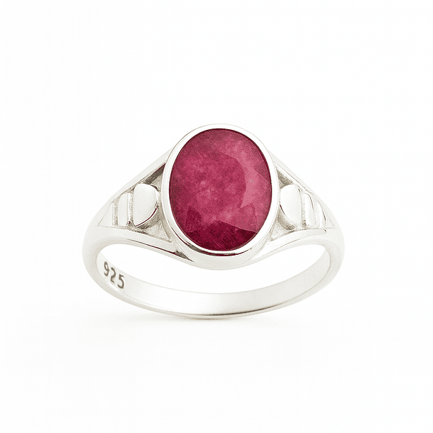 Anillo de Plata 925 con Piedra Raiz de Rubí Oval