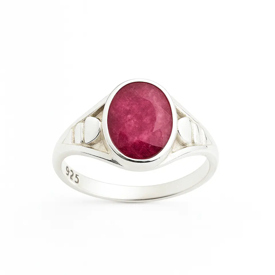 Anillo de Plata 925 con Piedra Raiz de Rubí Oval 1