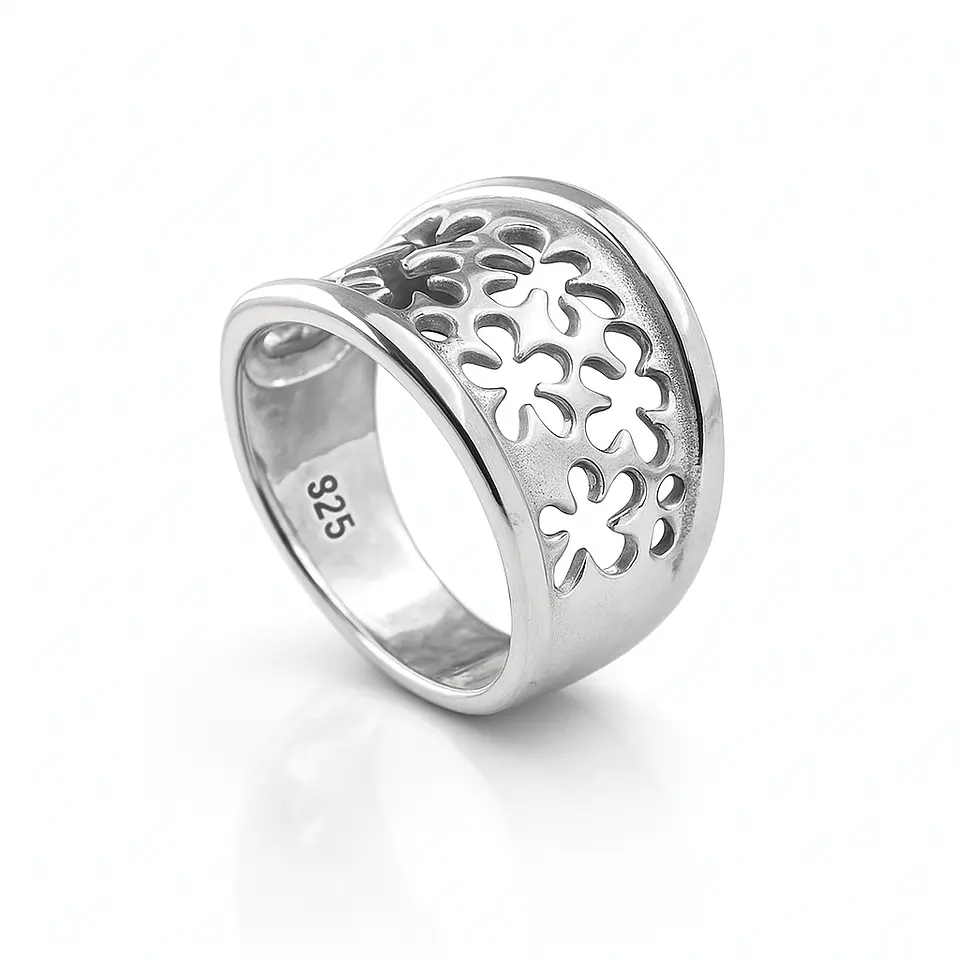 Anillo sello de plata 925 estilo flores  1