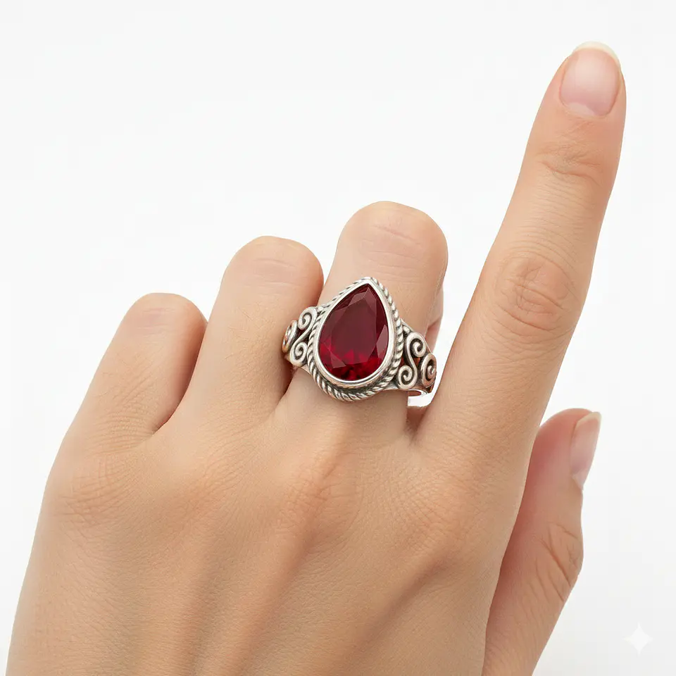 Anillo de Plata 925 con Piedra Raiz de Rubi 2