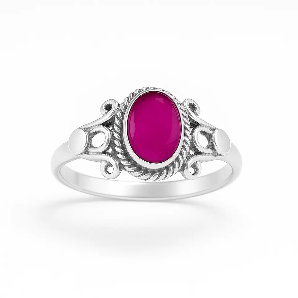 Anillo de Plata 925 con Piedra Raiz de Rubí Oval 1