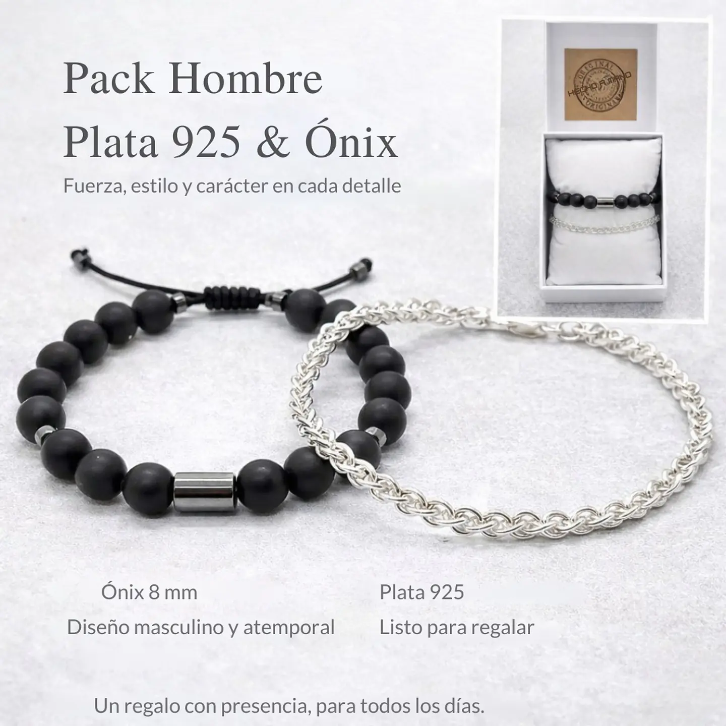 Pack Hombre – Pulseras Plata 925 & Piedra Natural Onix 2
