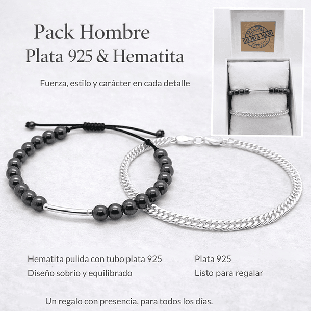 Pack Hombre – Pulseras Plata 925 & Hematita 6mm.