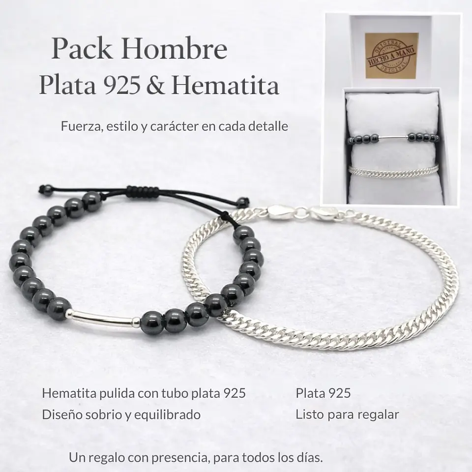 Pack Hombre – Pulseras Plata 925 & Hematita 6mm. 2