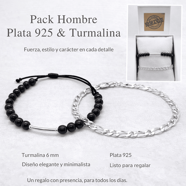 Pack Hombre – Pulseras Plata 925 & Piedra Natural Turmalina