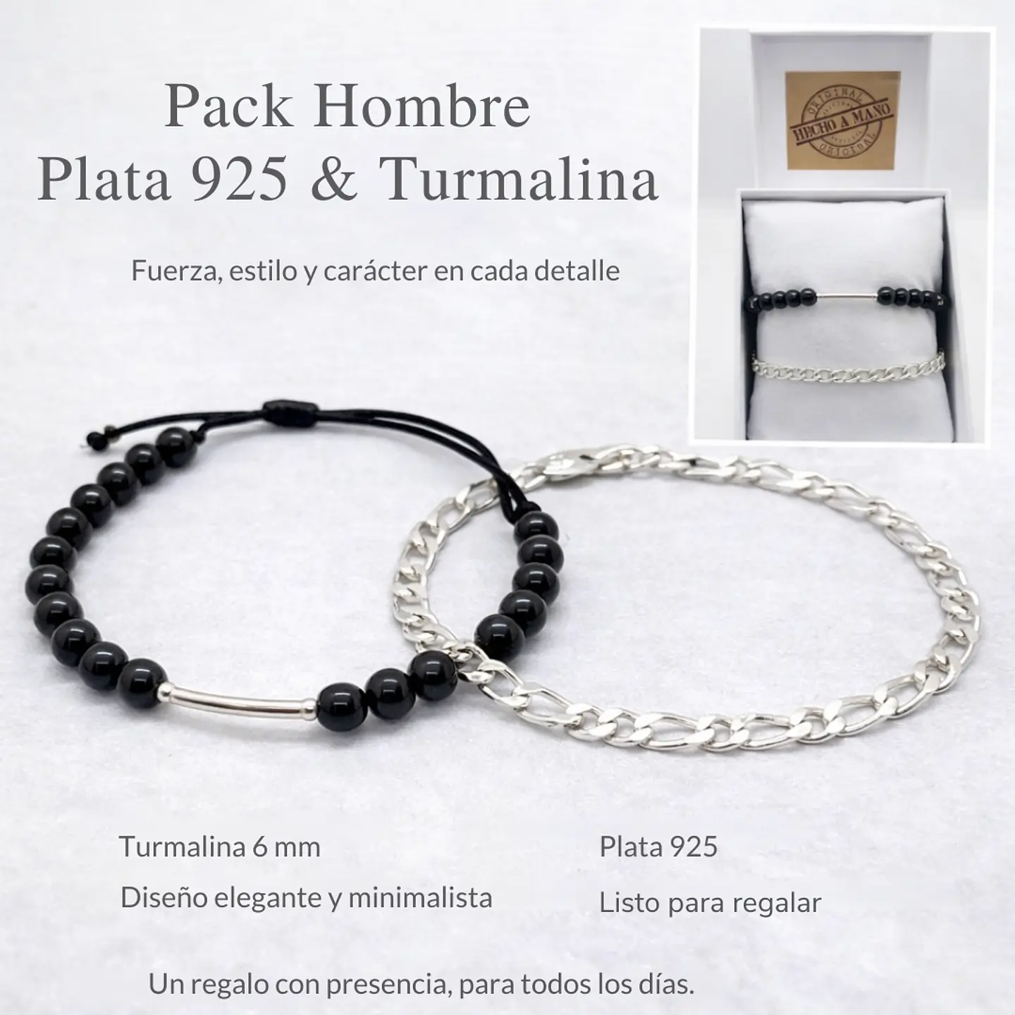 Pack Hombre – Pulseras Plata 925 & Piedra Natural Turmalina 2