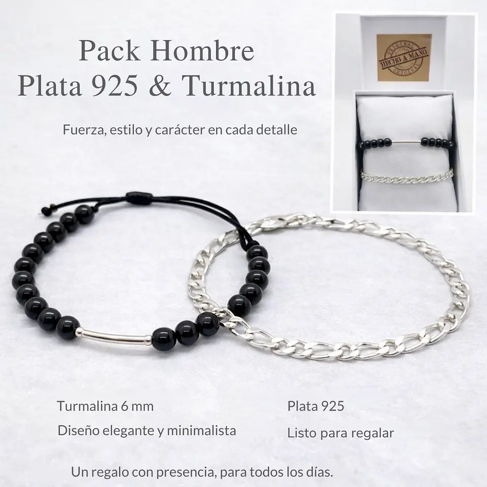 Pack Hombre – Pulseras Plata 925 & Piedra Natural Turmalina 2