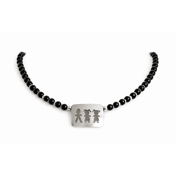 Collar De Ónix Con Placa De Hijos Un Niñito Dos Niñitas