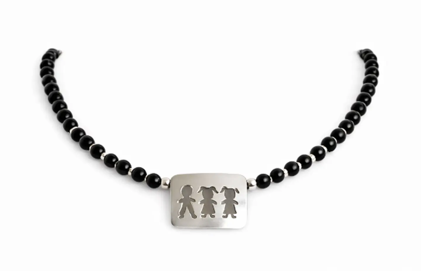 Collar De Ónix Con Placa De Hijos Un Niñito Dos Niñitas 1