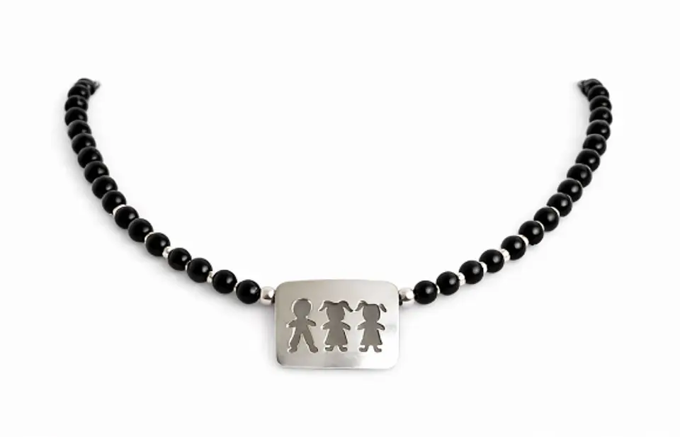 Collar De Ónix Con Placa De Hijos Un Niñito Dos Niñitas 1