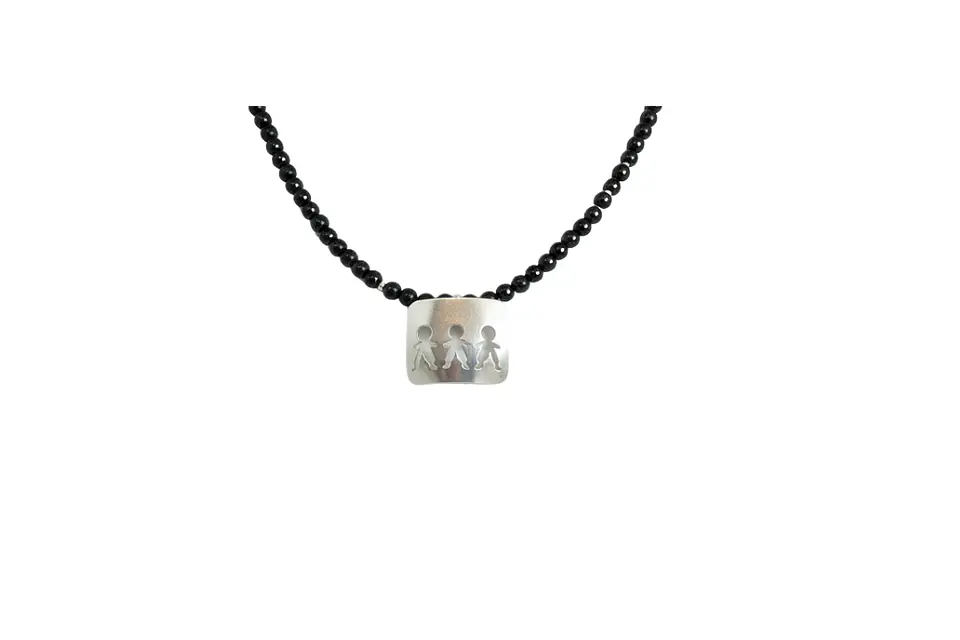 Collar De Turmalina Con Placa De Hijos Tres Niñitos 2