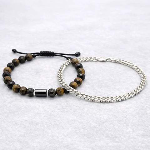 Pack Hombre – Pulseras Plata 925 & Piedra Natural Ojo de Tigre 6mm