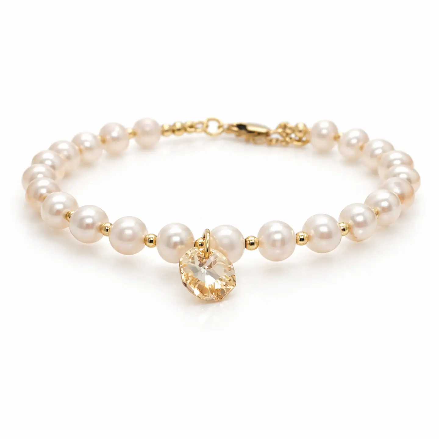 Pulsera Perla Natural y Colgante Gota Cristal  1