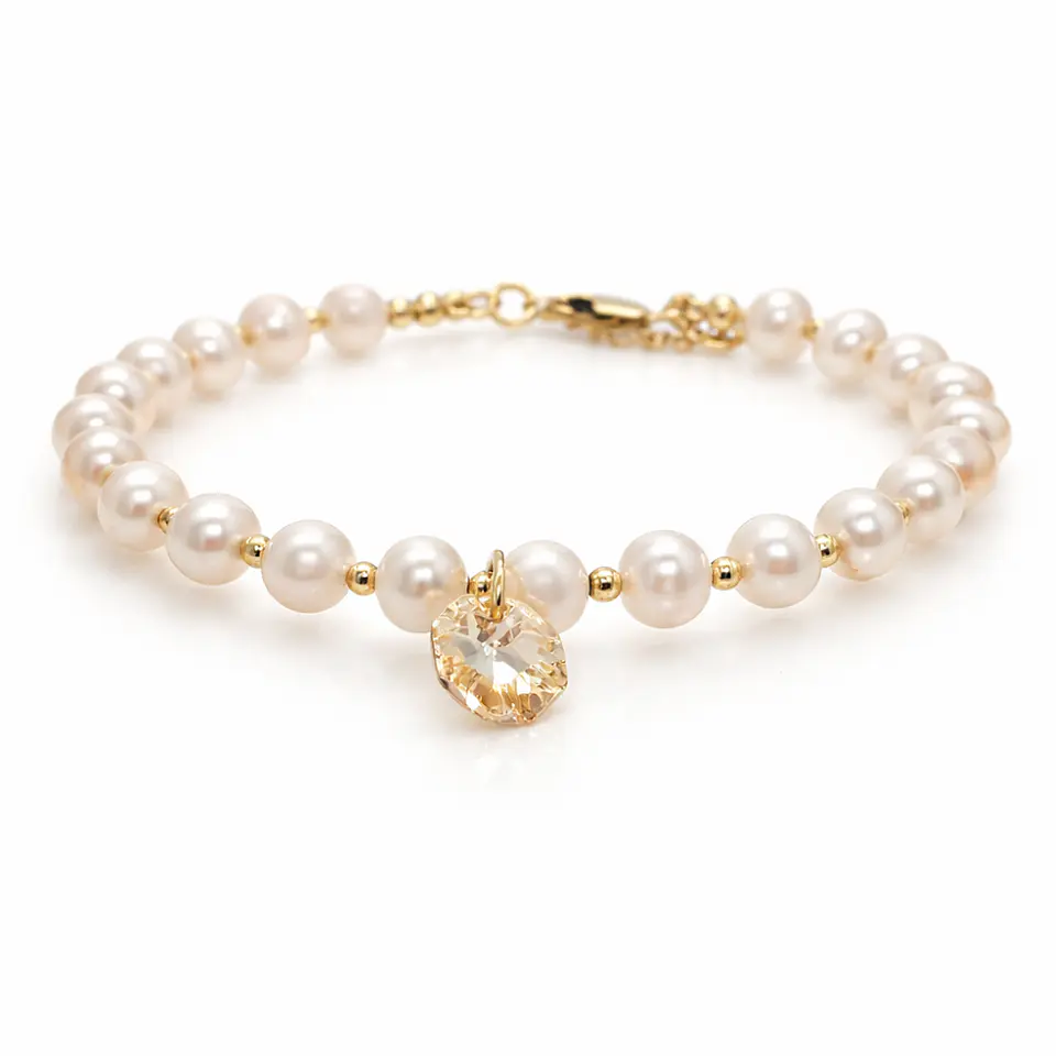 Pulsera Perla Natural y Colgante Gota Cristal  1