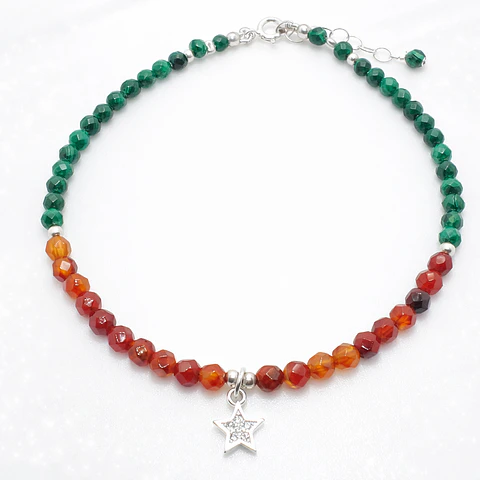 Tobillera de Alineación con Cornalina y Malaquita - 21 cm (Extensible a 24 cm)