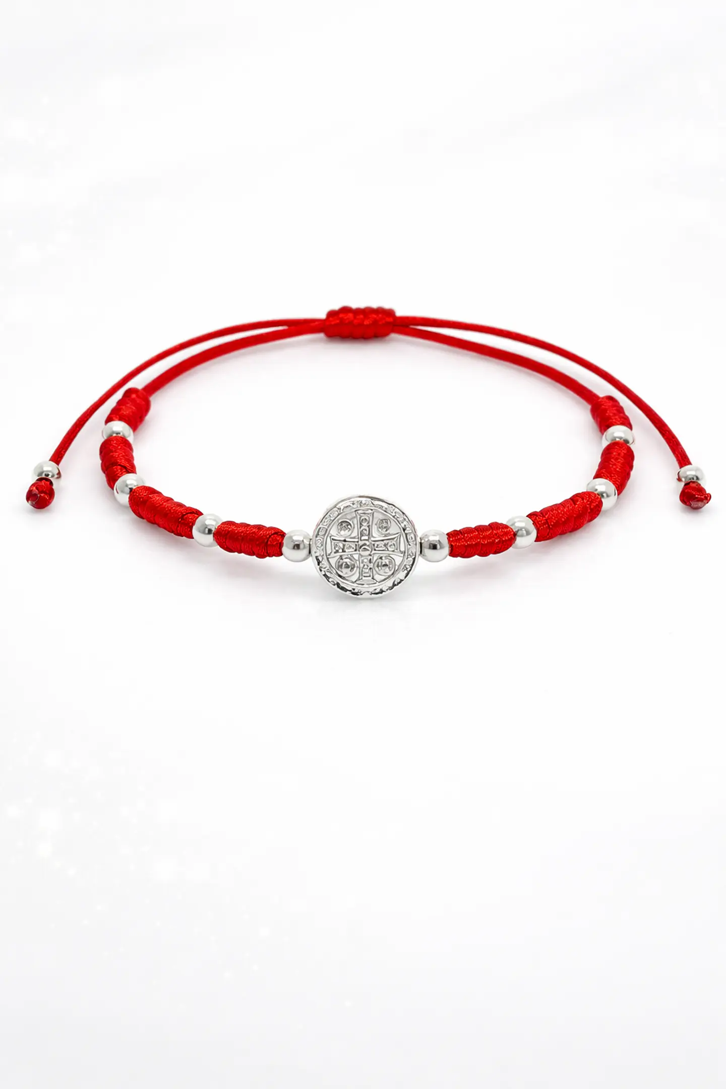 Pulsera Roja de Protección Ajustable en Plata 925 con Medalla de San Benito   1