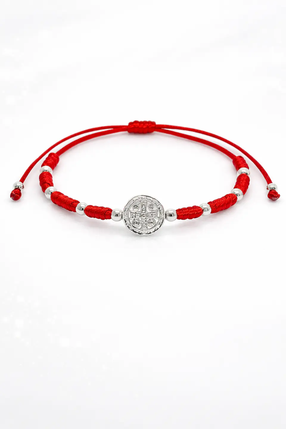 Pulsera Roja de Protección Ajustable en Plata 925 con Medalla de San Benito   1