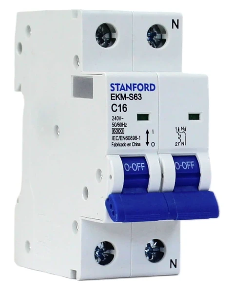 INTERRUPTOR AUTOMATICO OMNIPOLAR 1P+N 16A "C" 6KA EKM-S63 STANFORD ELECTRIC