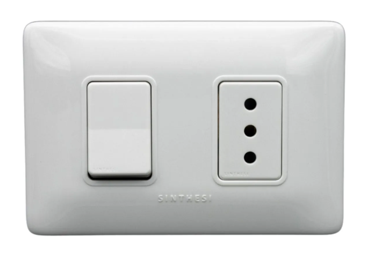 INTERRUPOR SIMPLE 9/12+ ENCHUFE SIMPLE 10A EMB. ARMADO SINTHESI S12 BLANCO 1