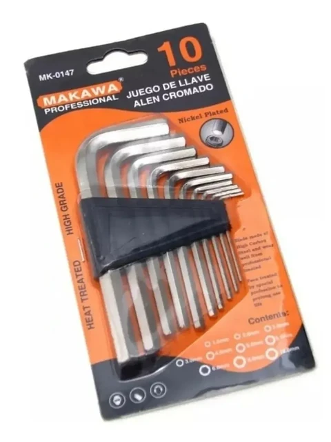 JUEGO DE LLAVES ALLEN CROMADO NICKEL PLATEADO 10PCS MAKAWA MK-0147