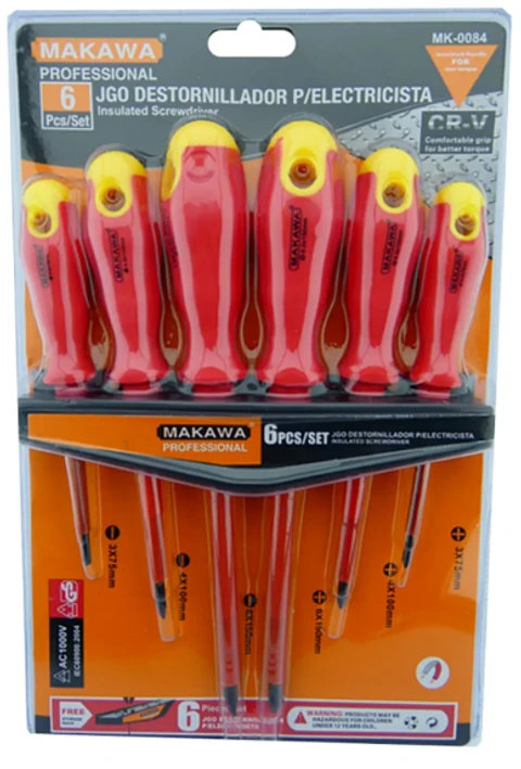 JUEGO DE DESTORNILLADORES PARA ELECTRICISTAS 1000V 6PCS CR-V MAKAWA MK-0084