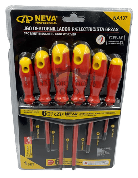 JUEGO DE DESTORNILLADORES PARA ELECTRICISTAS 1000V 6PCS CR-V NEVA NA137