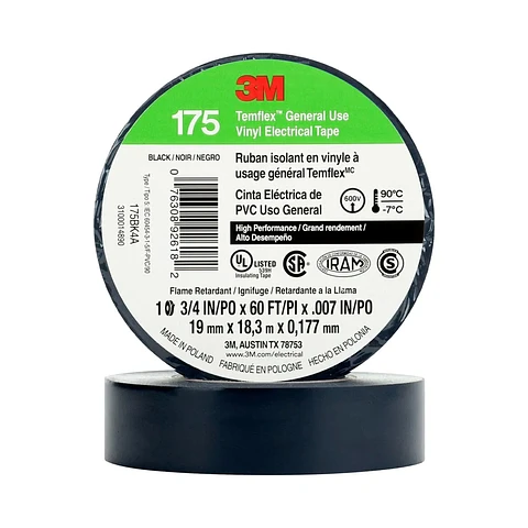 CINTA AISLADORA TEMFLEX 165 3M NEGRO 19MMX18.3MX0.15MM