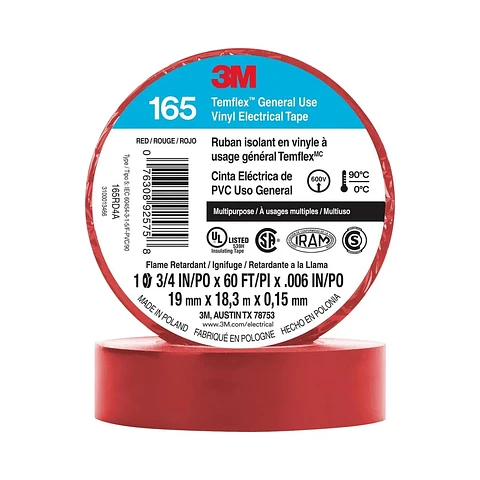 CINTA AISLADORA TEMFLEX 165 3M ROJA 19MMX18.3MX0.15MM