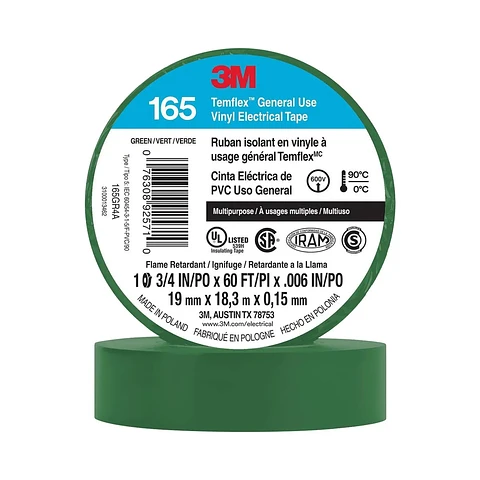 CINTA AISLADORA TEMFLEX 165 3M VERDE 19MMX18.3MX0.15MM