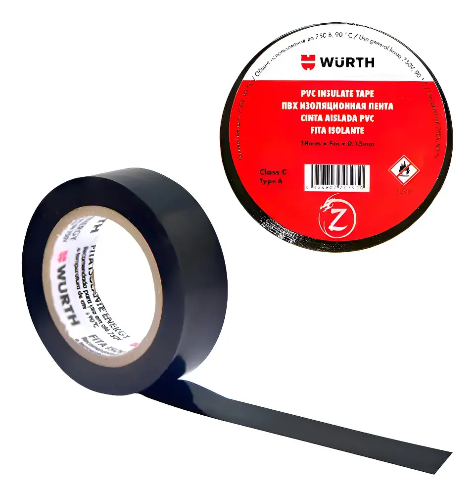 CINTA AISLADORA PVC WURTH NEGRA CLASE C TIPO 6 18MMX5MX0.13MM 1
