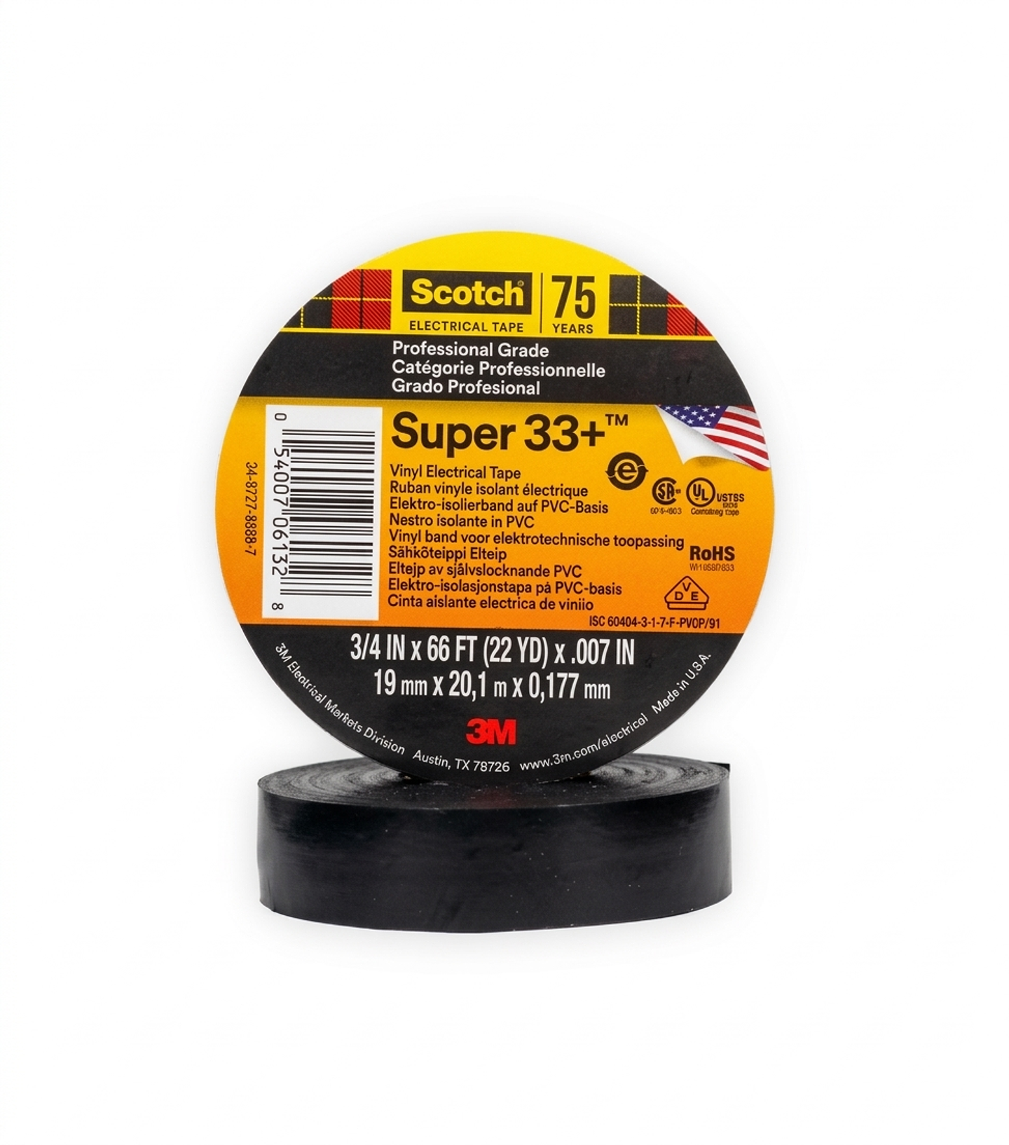 CINTA AISLADORA SUPER 33 NEGRO 19X20,1X0,177MM SCOTCH 1