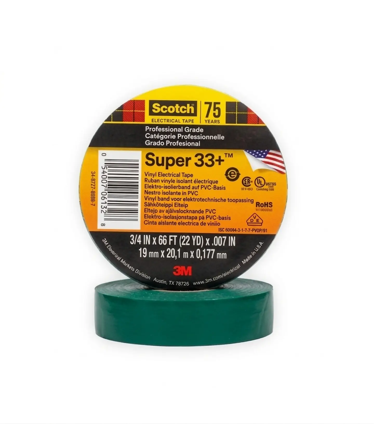 CINTA AISLADORA 35 GREEN VERDE 19X20,1X0,177MM SCOTCH 1