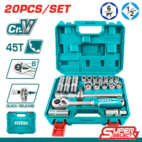 JUEGO DE DADOS 1/2" 20PZAS CR-V TOTAL THT121201