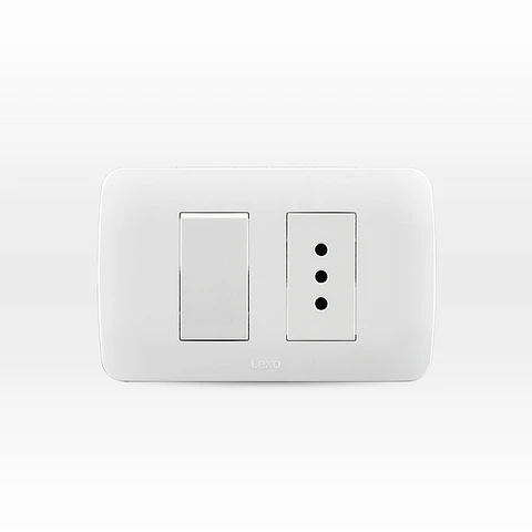 INTERRUPTOR SIMPLE 9/12 + ENCHUFE 10A EMB. ARMADO LEXO NATIVA BLANCO