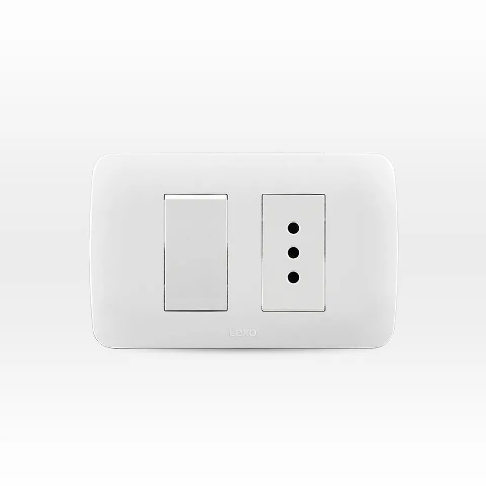 INTERRUPTOR SIMPLE 9/12 + ENCHUFE 10A EMB. ARMADO LEXO NATIVA BLANCO 1