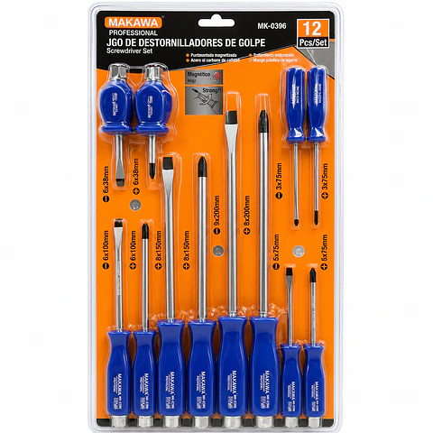 JUEGO DESTORNILLADORES DE GOLPE 12PCS MAKAWA MK-0396