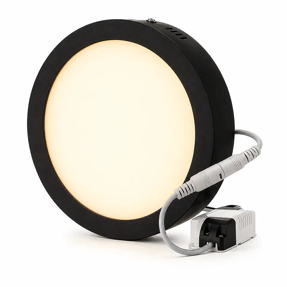 FOCO LED SOBREPUESTO BORDE NEGRO REDONDO 12W 3000K FARETTO 