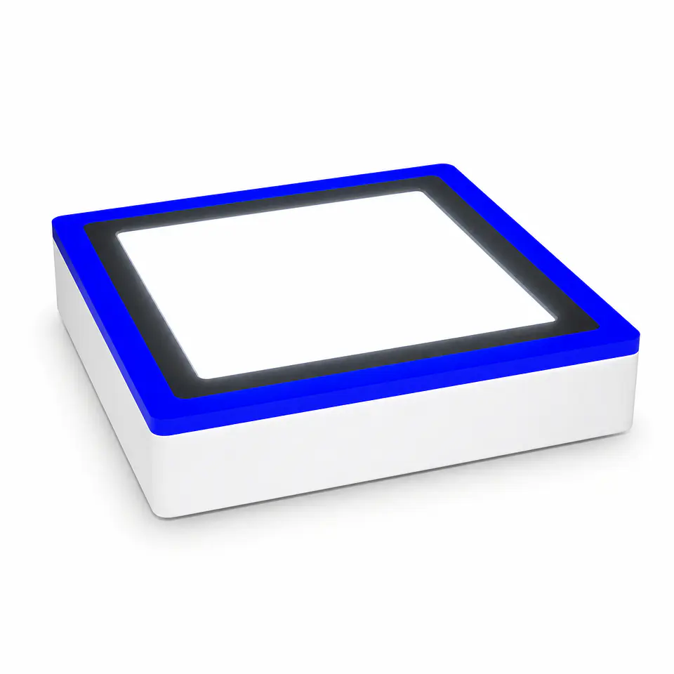 FOCO LED SOBREPUESTO CUADRADO 18+6W LUZ BLANCO FRIO BORDE AZUL 1