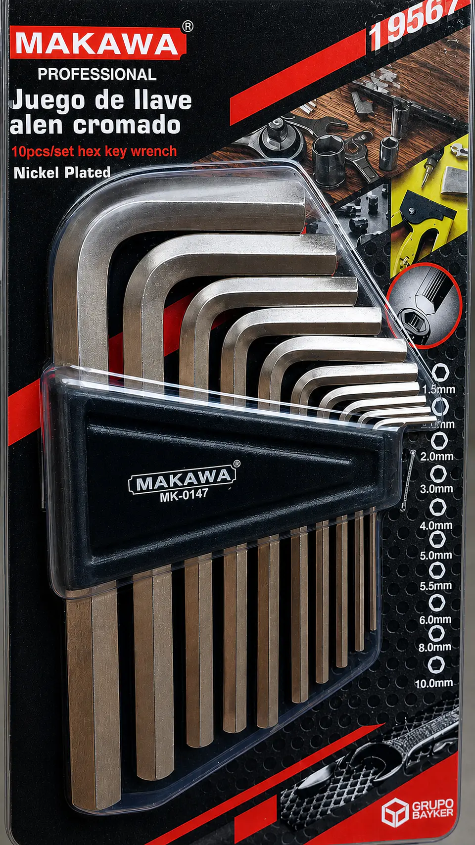 JUEGO DE LLAVES ALLEN CROMADO NICKEL PLATEADO 10PCS MAKAWA MK-0147 1