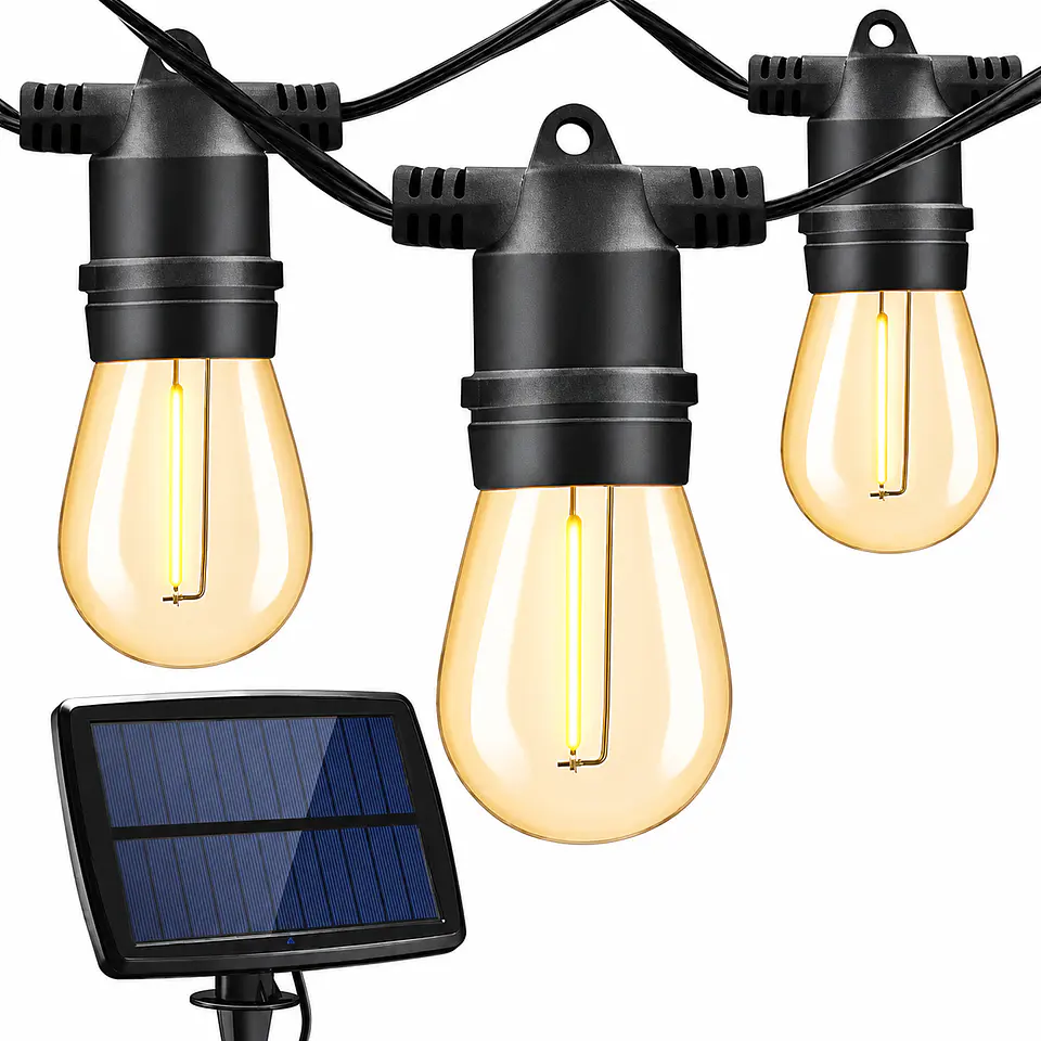 GUIRNALDA LED 10 METROS PANEL SOLAR CON 10 AMPOLLETAS LED LUZ CALIDA 1