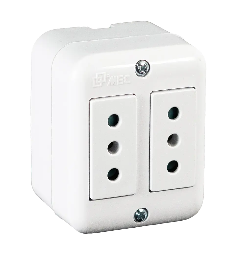 ENCHUFE SOBREPUESTO DOBLE 10A-250V MEC BLANCO 1