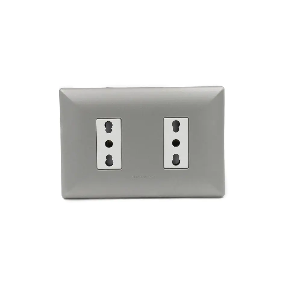 ENCHUFE DOBLE EMBUTIDO ARMADO 10/16A SINTHESI S17 NICKEL-BLANCO 1