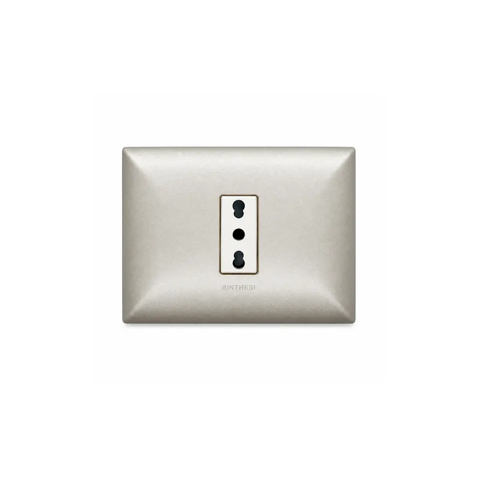 ENCHUFE SIMPLE EMBUTIDO ARMADO 10/16A SINTHESI S17 NICKEL-BLANCO 1