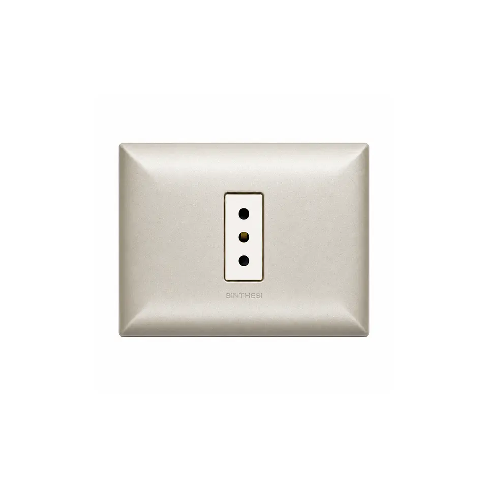 ENCHUFE SIMPLE EMBUTIDO ARMADO 10A SINTHESI S17 NICKEL-BLANCO 1