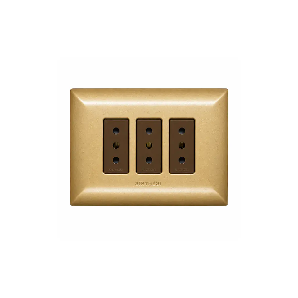 ENCHUFE TRIPLE EMBUTIDO ARMADO 10A SINTHESI S17 BRONCE-CAFE  1