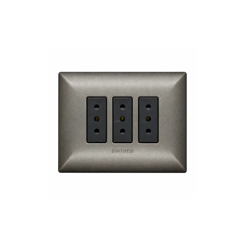 ENCHUFE TRIPLE EMBUTIDO ARMADO 10A SINTHESI S17 GRAFITO-NOIR  1