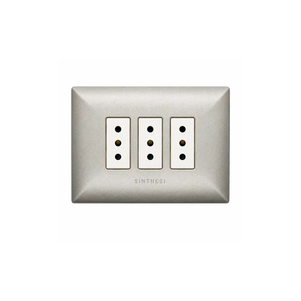 ENCHUFE TRIPLE EMBUTIDO ARMADO 10A SINTHESI S17 NICKEL-BLANCO 1