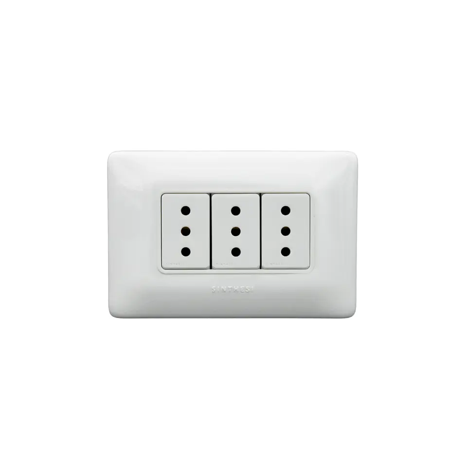 ENCHUFE TRIPLE EMBUTIDO ARMADO 10A SINTHESI S12 BLANCO 1